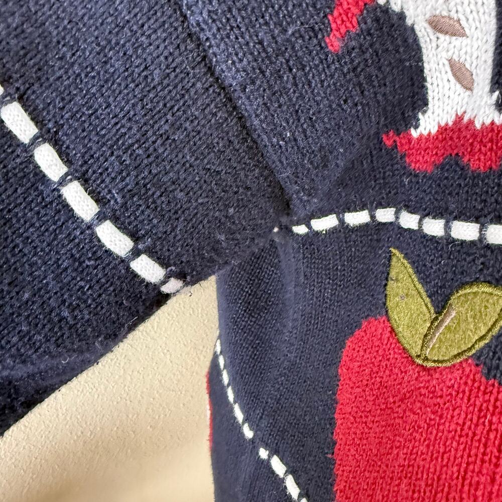 Y2k Embroidered Apple Cardigan Sweater Whimsy Twee Novelty Art Teacher Cottage L - Picture 10 of 10